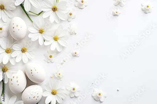 Festive Easter Background - Vibrant Eggs Adorned with Flowers - Created with Generative AI Tools