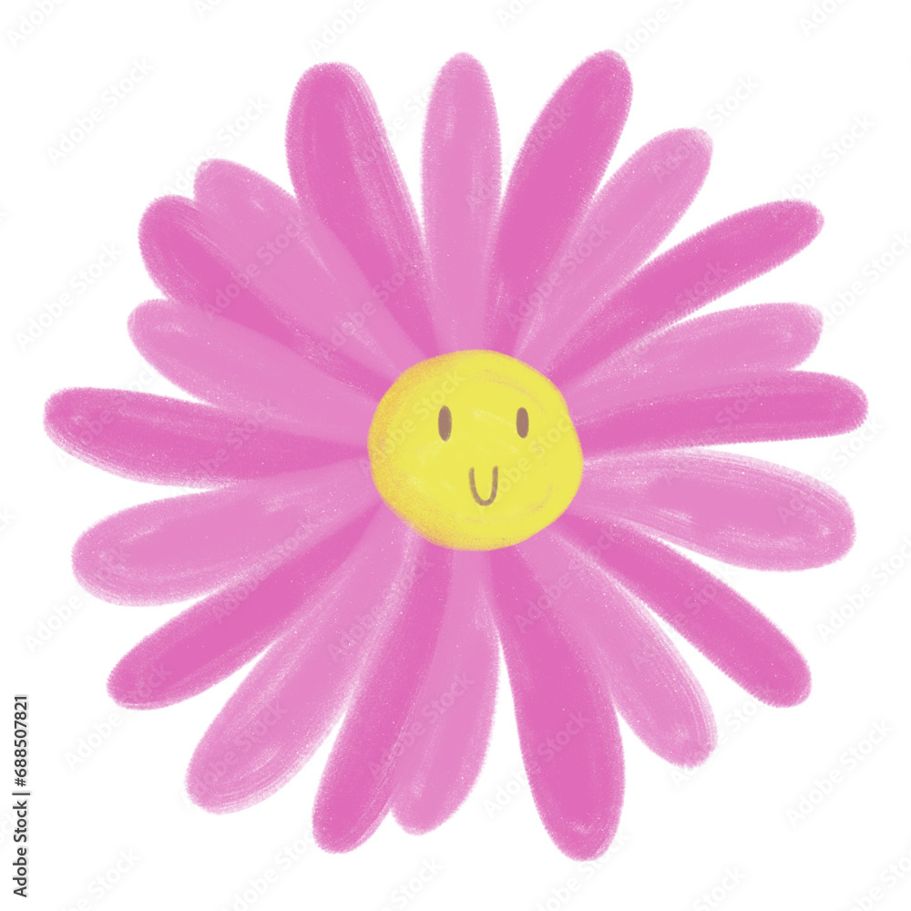 Cartoon illustration of happy pink flower