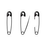 Black safety pin. Open and closed safety pin icon on white background.