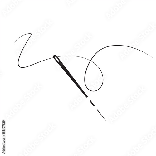 Tailor needle and curvy thread silhouette line icon vector illustration