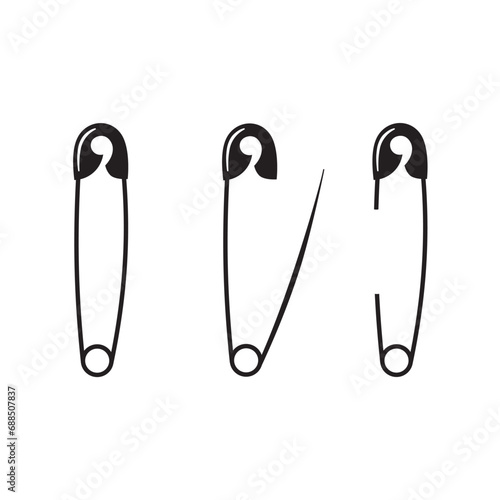 Black safety pin. Open and closed safety pin icon on white background. photo