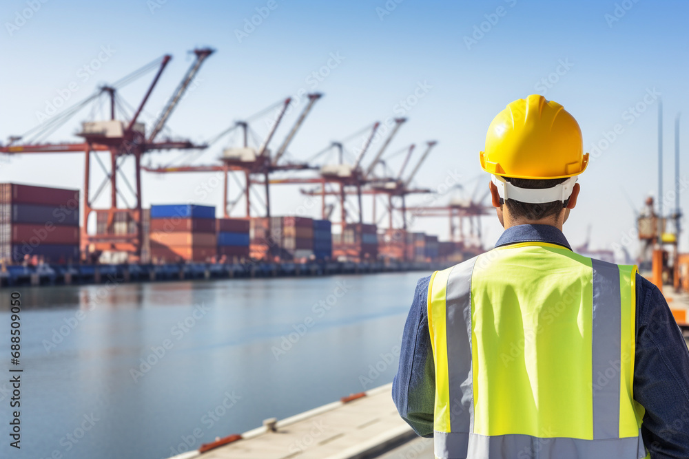 Engineer at work, looking at port Engineer at work, looking at port