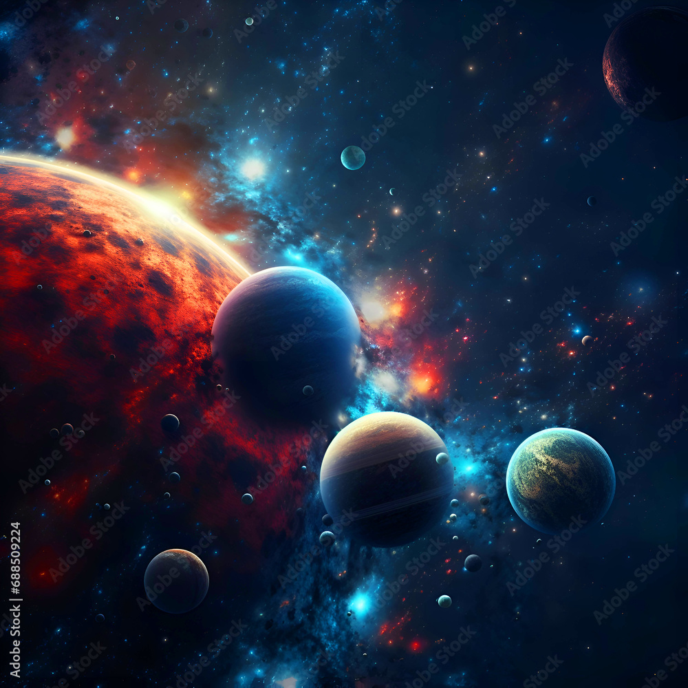 Planets and galaxy- science fiction wallpaper. Beauty of deep space.