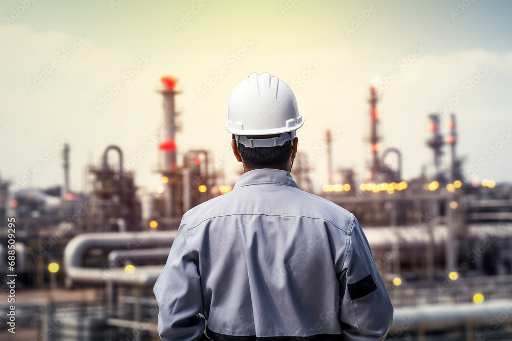 Engineer looking at oil platform, oil and gas industry Engineer looking at oil platform, oil and gas industry