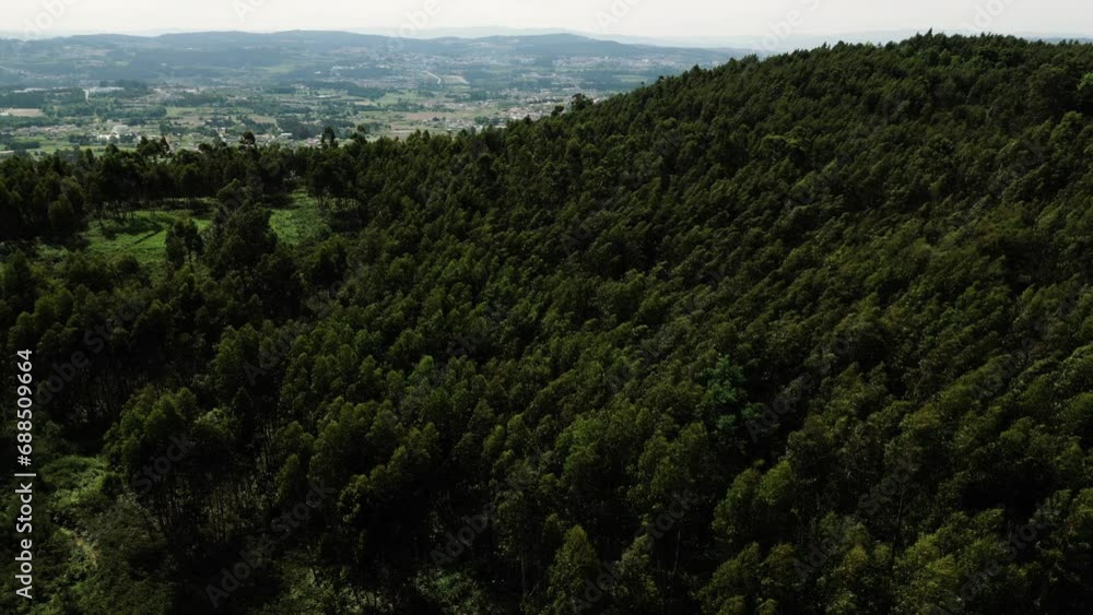 Verdant hillsides and distant town aerial view Verdant hillsides and distant town aerial view