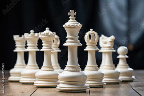 A classic chess set with white pieces strategically positioned, embodying the intellectual challenge of the game. Generative Ai.