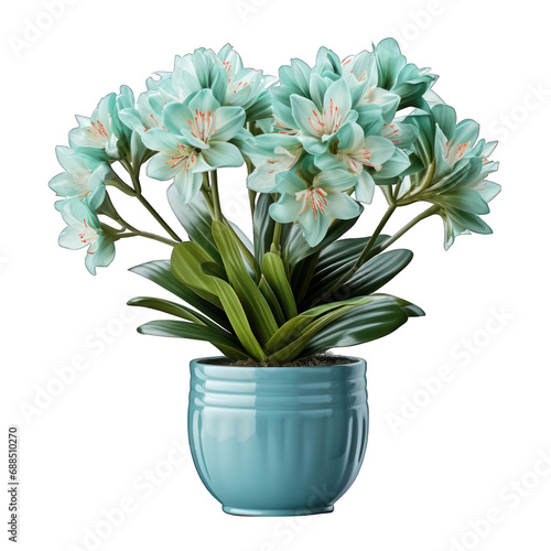 Cyan Pot with Clivia Plant Isolated on Transparent or White Background, PNG