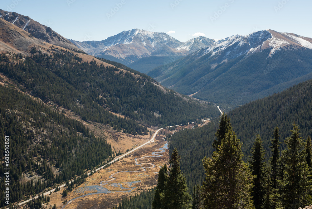Mountains range and the highway view at the Independence Pass in Colorado