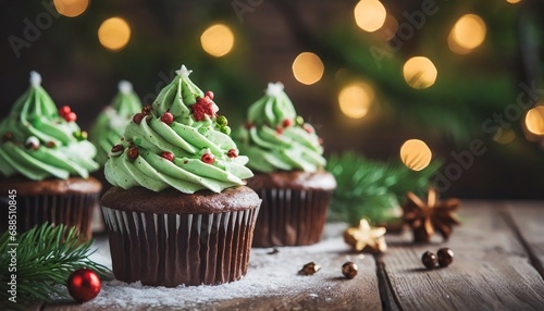 Christmas or Winter themed cupcake, background with space for text/copy.