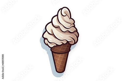 Chocolate ice cream in cone, manga style vector illustration, sticker