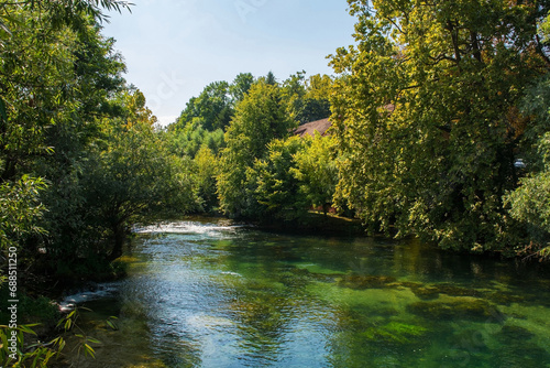 The River Una as it passes through central Bihac in Una-Sana Canton, Federation of Bosnia and Herzegovina