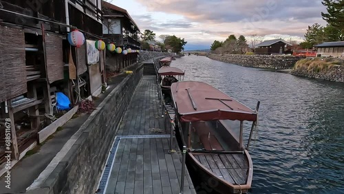 Wallpaper Mural Traditional boats in the tea city Uji. Ujigawa River in Japan.Calm evening view, traditional japan Torontodigital.ca