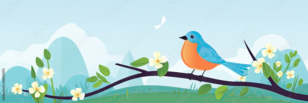 Beautiful Animated Bird Backdrop with Empty Copy Space for Text - Bird standing against Nature Background - Flat Vector Nature Bird Graphic Illustration Wallpaper created with Generative AI Technology