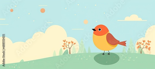 Beautiful Animated Bird Backdrop with Empty Copy Space for Text - Bird standing against Nature Background - Flat Vector Nature Bird Graphic Illustration Wallpaper created with Generative AI Technology