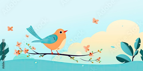Beautiful Animated Bird Backdrop with Empty Copy Space for Text - Bird standing against Nature Background - Flat Vector Nature Bird Graphic Illustration Wallpaper created with Generative AI Technology