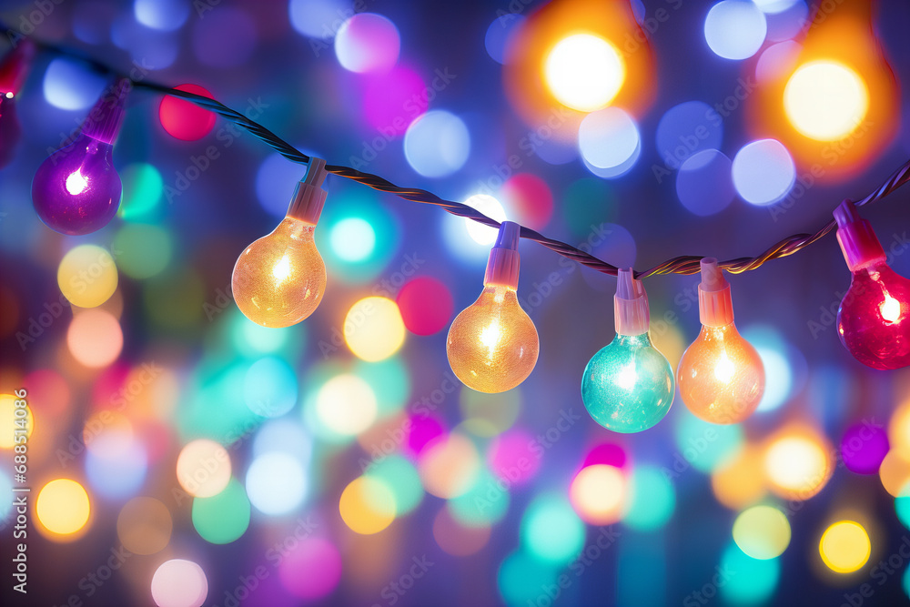 macro close up of lights garland with bokeh background, colorful, festive background macro close up of lights garland with bokeh background, colorful, festive background