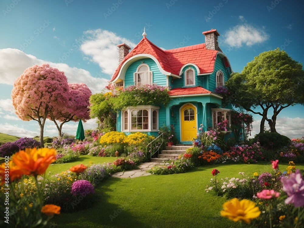 a whimsical and colorful cartoon-style house