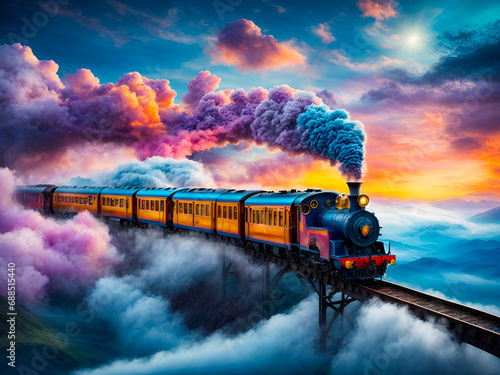 A magical train traveling through the clouds