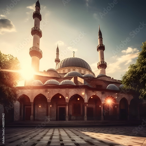 Mosque at sunset in Istanbul- Turkey. Toned image.