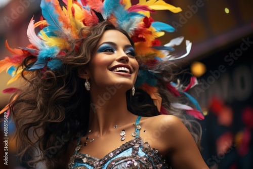 Carnival euphoria woman captures vibrant confetti, colorful carnival images