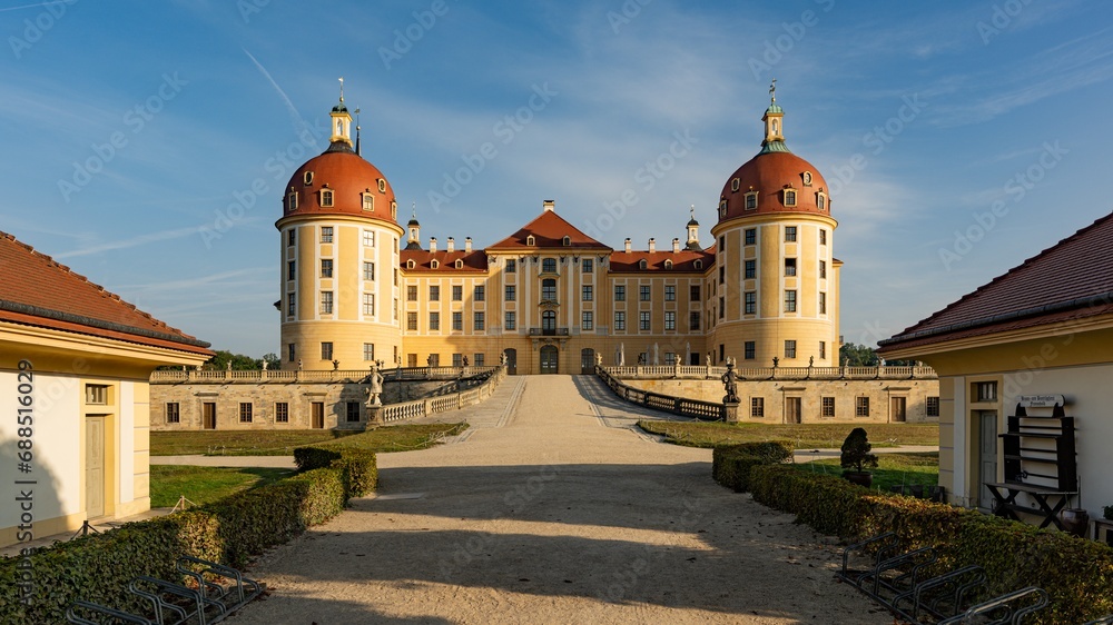 Majestic view of Moritzburg Castle near Dresden. Popular tourist destination.