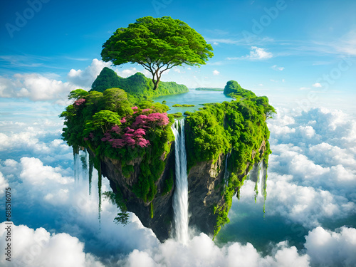 Floating Island with a Waterfall