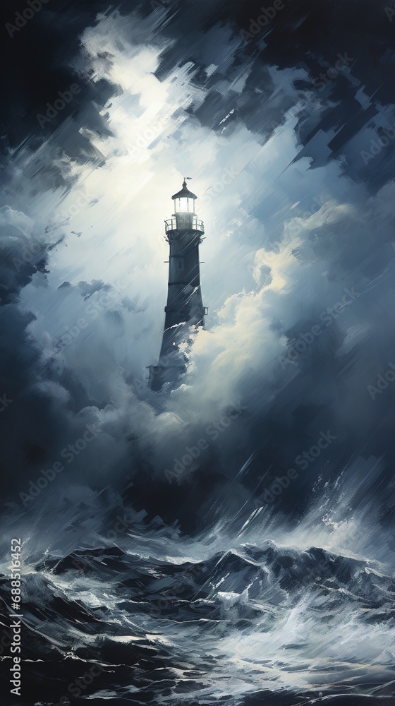 A painting of a lighthouse