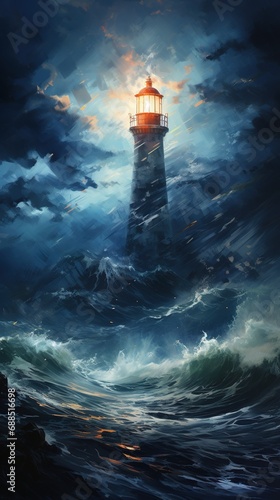 Lighhouse Painting with darl colored style photo