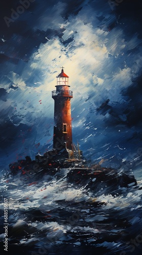 Lighhouse Painting with darl colored style photo
