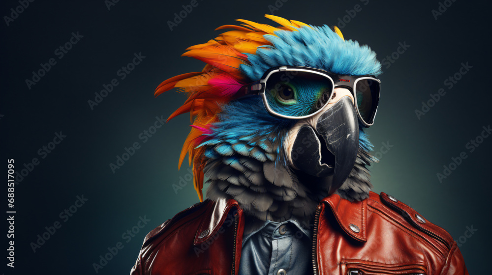 Portrait of a Parrot in a Leather Jacket