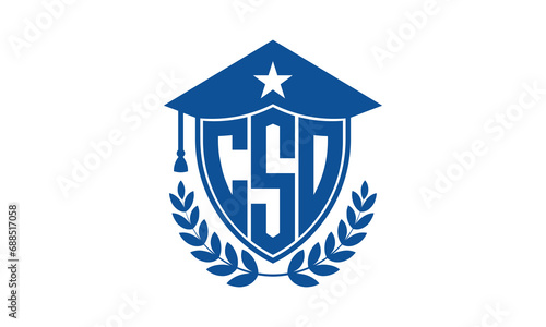 CSO three letter iconic academic logo design vector template. monogram, abstract, school, college, university, graduation cap symbol logo, shield, model, institute, educational, coaching canter, tech