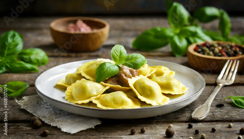 pasta with pesto sauce and basil