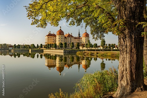 Majestic view of Moritzburg Castle near Dresden. Popular tourist destination. photo