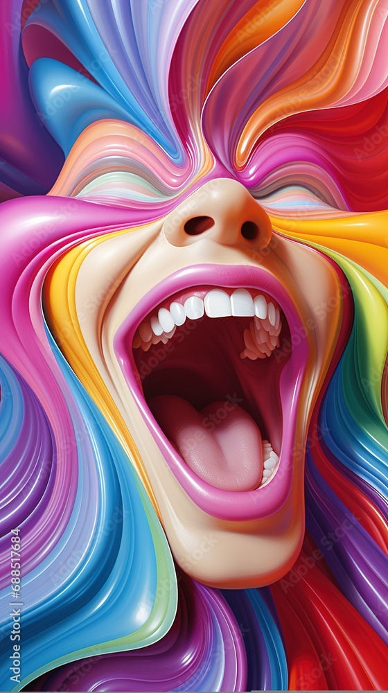 colourful rainbow wave face painting, changing colors, oil paint 