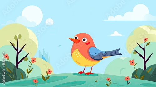 Beautiful Animated Bird Backdrop with Empty Copy Space for Text - Bird standing against Nature Background - Flat Vector Nature Bird Graphic Illustration Wallpaper created with Generative AI Technology