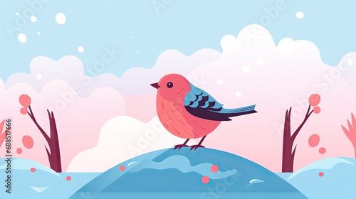 Beautiful Animated Bird Backdrop with Empty Copy Space for Text - Bird standing against Nature Background - Flat Vector Nature Bird Graphic Illustration Wallpaper created with Generative AI Technology