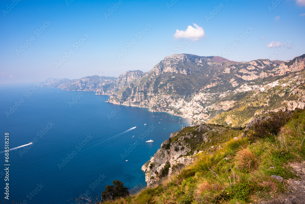 Scenic view of Amalfi coast and Positano town in Italy Scenic view of Amalfi coast and Positano town in Italy