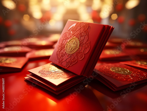 Rich Elegant Traditional Chinese Red Envelope AI Photo Art