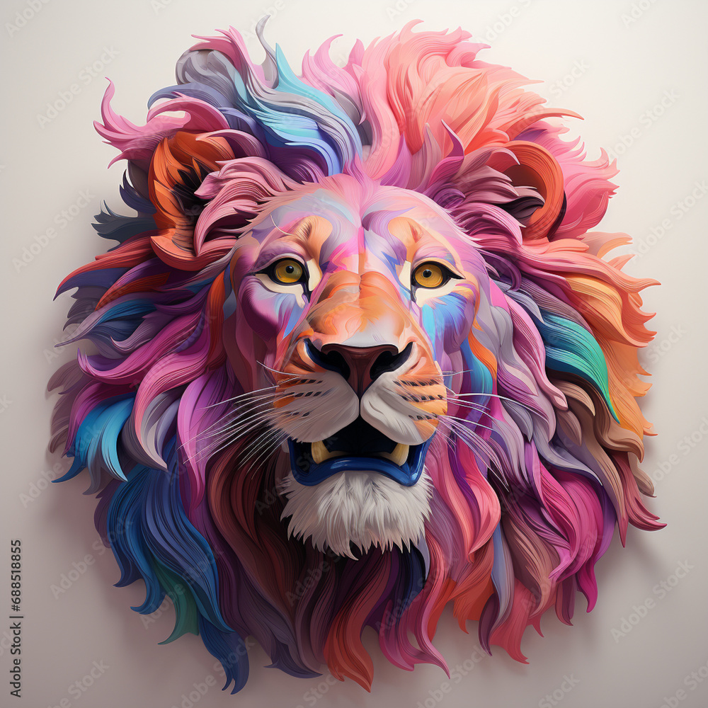 Lion icon in vibrant pastel canvas, symbolizing the dynamic nature.