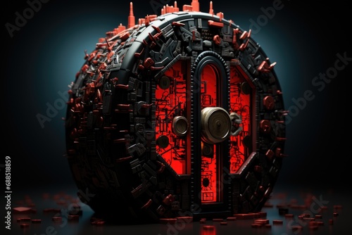 metal lock with secret code in futuristic design photo