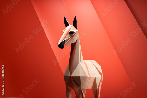 A minimalist Mule icon, featuring a sleek and stylish Mule profile against a pale coral background. This design offers a modern and sophisticated touch, suitable for contemporary branding. photo