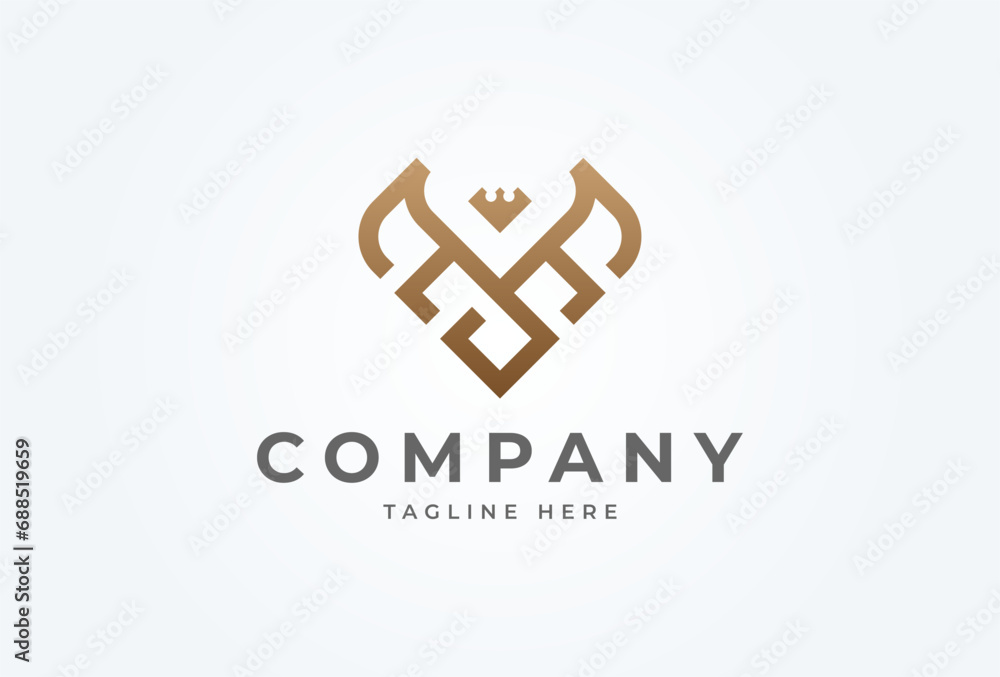 Obraz premium Eagle Royal logo. modern eagle bird in gold color. flat design logo template. vector illustration