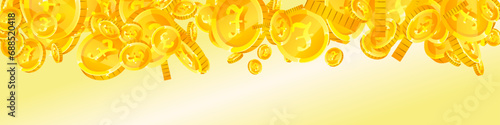British pound coins falling. Scattered gold GBP