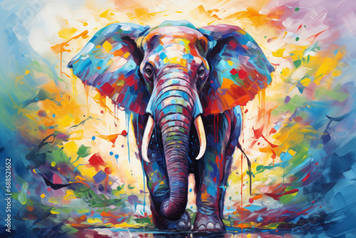 Illustration of a stunningly vivid oil painting of the vibrant elephant animal