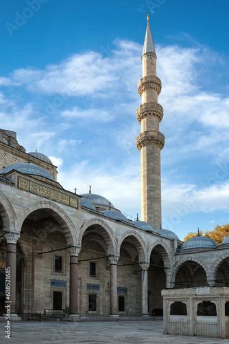 Courtyard of the Sulaymaniyah Mosque at sunrise.