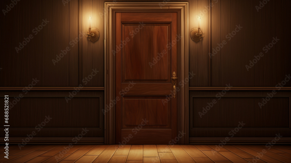 Illustration of an isolated closed wooden door Illustration of an isolated closed wooden door