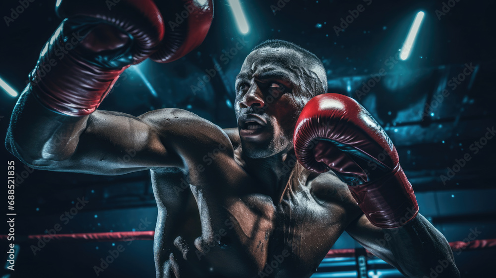 Boxer delivering precise jab vibrant gloves - obrazy, fototapety, plakaty 