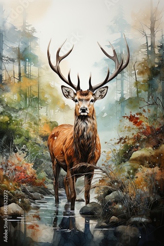 Fantastic watercolors of a solitary deer
