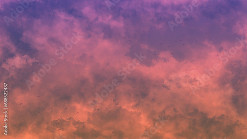 Dramatic Colorful Sky with flying birds - Background Wallpaper Digital Painting