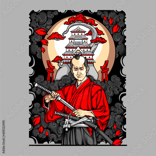 traditional samurai illustration for t shirt design